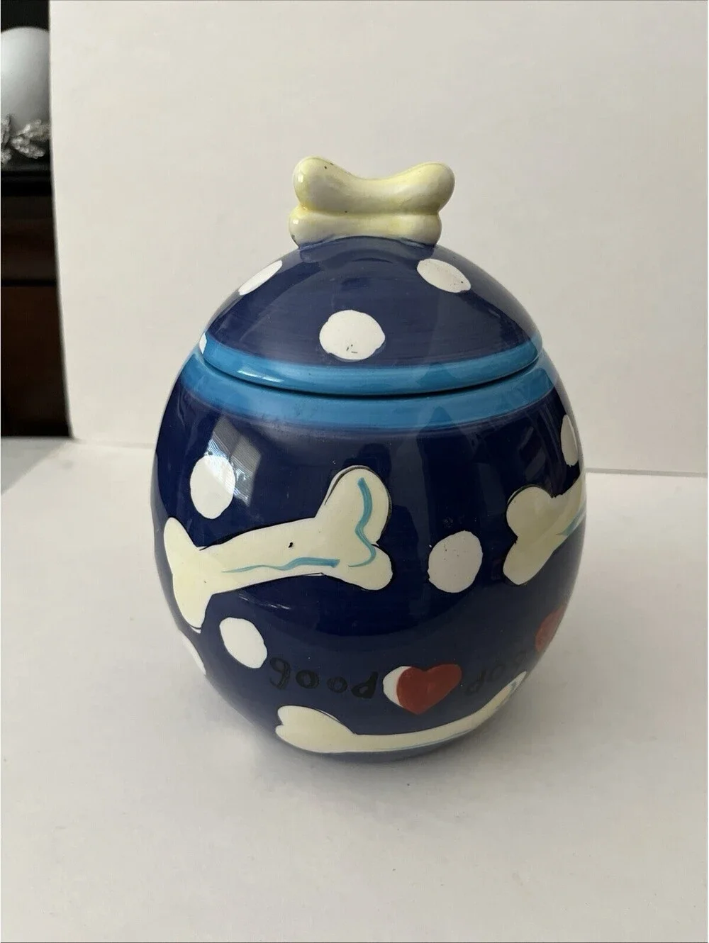 Hausenware Dog Treat Biscuit Bone Canister Cookie Jar Hand Painted Ceramic